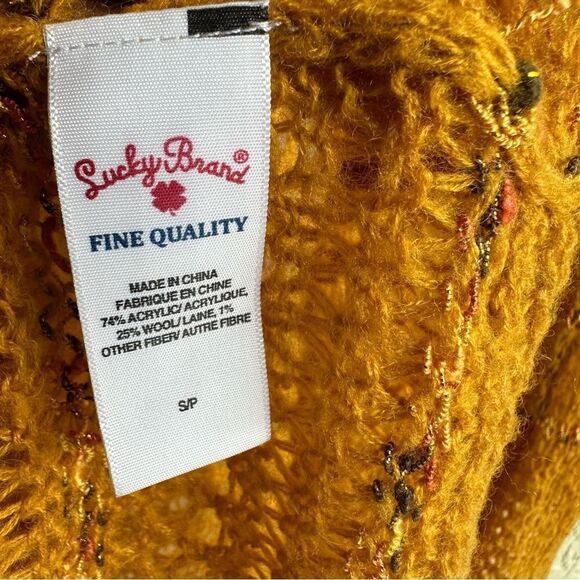 LUCKY BRAND Cardigan Women Small Longline Duster Knit Crochet Boho Wool - Picture 7 of 8